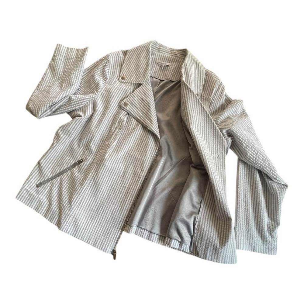 Isaac Mizrahi Live! Bold edgy Seersucker Motorcycle Jacket Gray White Lined 18W - Picture 7 of 10